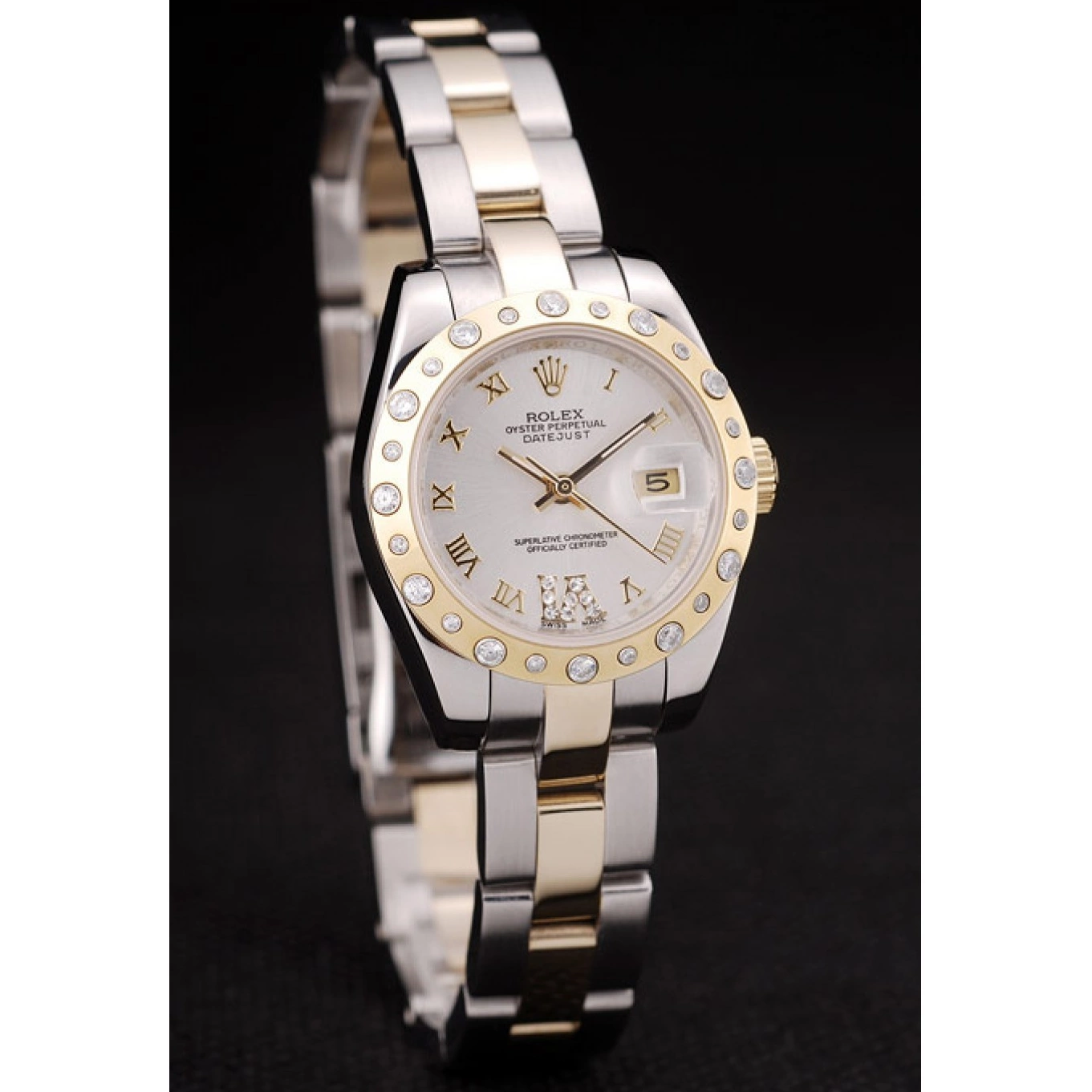 Aaa fake watches Stainless DateJust White Case Brushed Plated Dial Diamond Rolex Steel 0604